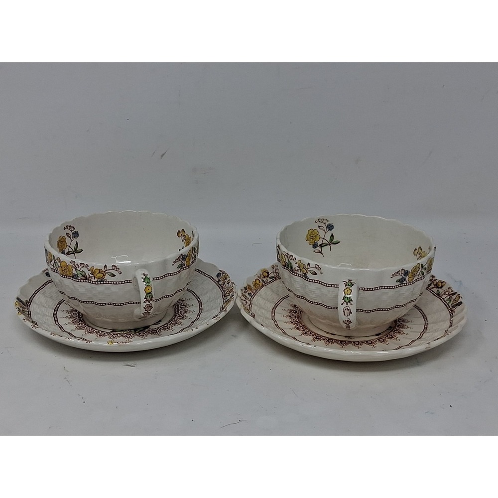 Pair of Vintage Copeland Spode BUTTERCUP Teacup & Saucer Sets - Old Mark